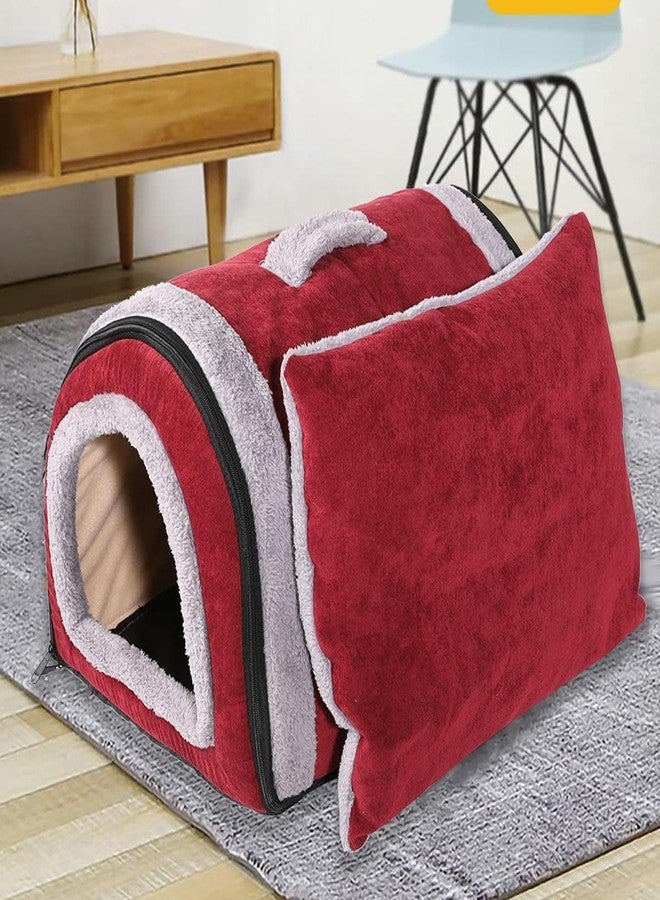 Fluffy's Luxurious 2-in-1 Foldable Pet House Ultra Soft Bed for Cat Dogs, Warm Portable Washable Indoor Puppy Kitten Beds Cave Tent Nest (M, Red) - Image 4